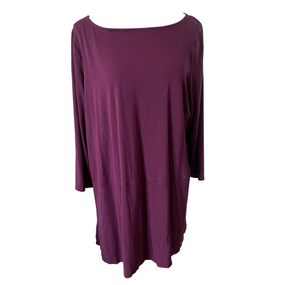 Eileen Fisher Tunic Top Women Size XL Purple Viscose Jersey Knit Lagenlook Flowy